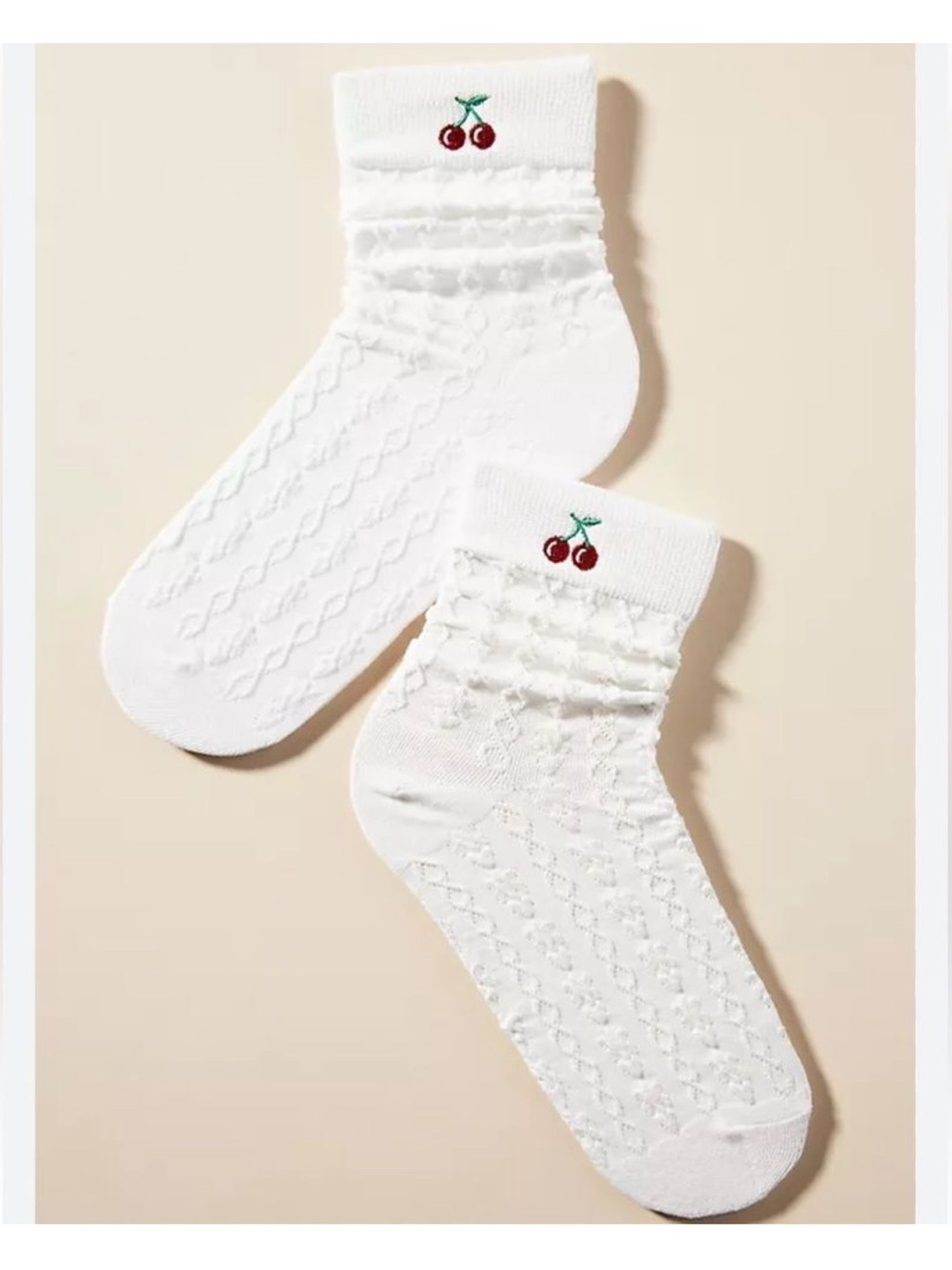 casa clara x Anthropologie Paulina White Embroidered Cherry Cable Knit Socks